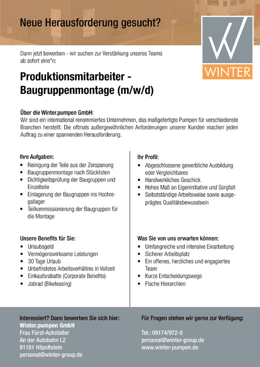 Stellenanzeige-Produktionsmitarbeiter